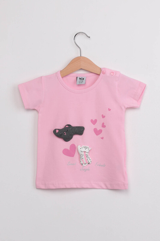 Cat Printed 2-Piece Baby Girl Set | Baby Pink - Thumbnail