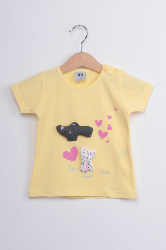 Cat Printed 2-Piece Baby Girl Set | Yellow - Thumbnail
