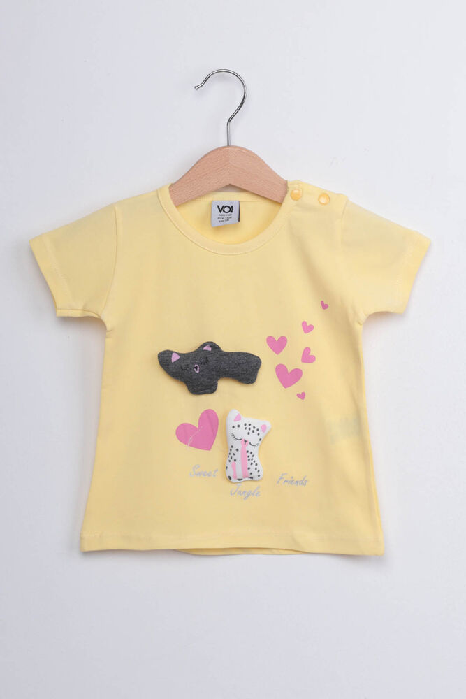 Cat Printed 2-Piece Baby Girl Set | Yellow