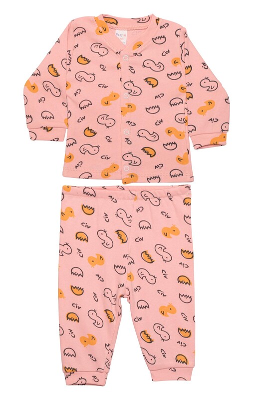 Babysi Bebe - Civciv Baskılı Bebek Pijama Takımı 85 | Pudra
