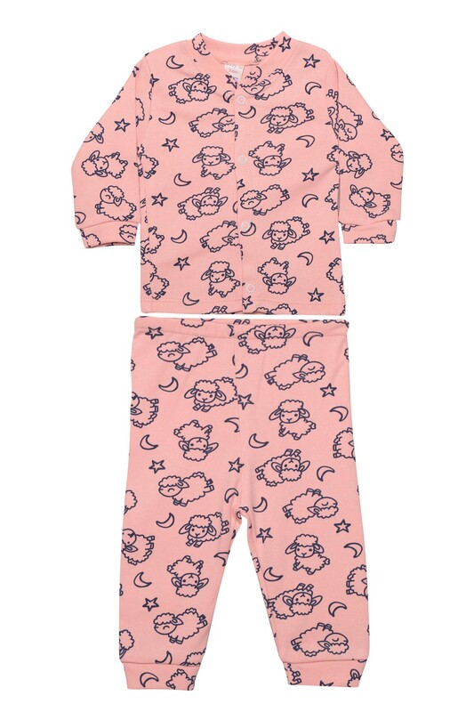 Babysi Bebe - Kuzucuk Baskılı Bebek Pijama Takım 85 | Pudra