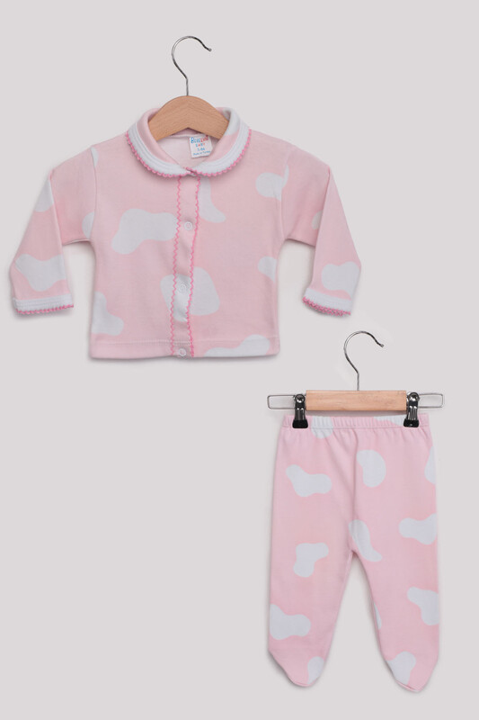 Patterned Baby Pajamas Set | Pink - Thumbnail