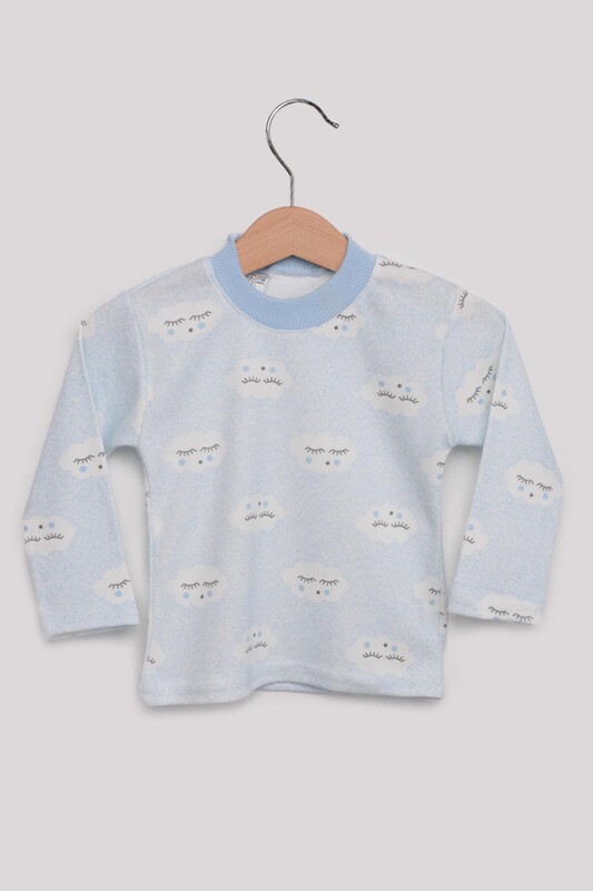 Cloud Patterned Baby Pajamas Set | Blue - Thumbnail