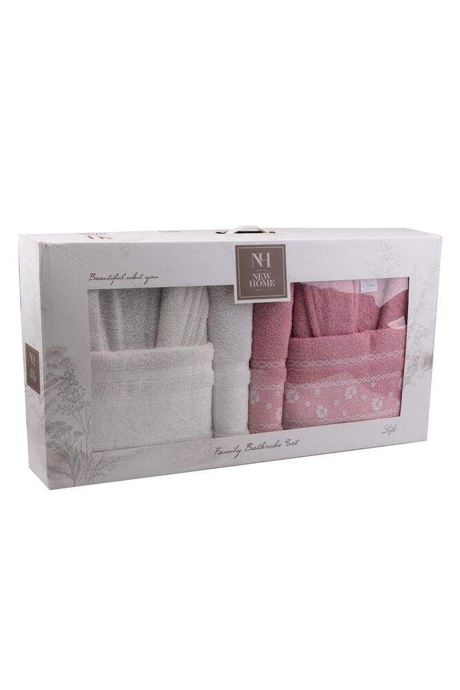 NewHome Family Bathrobe Set 1167 | White Pink