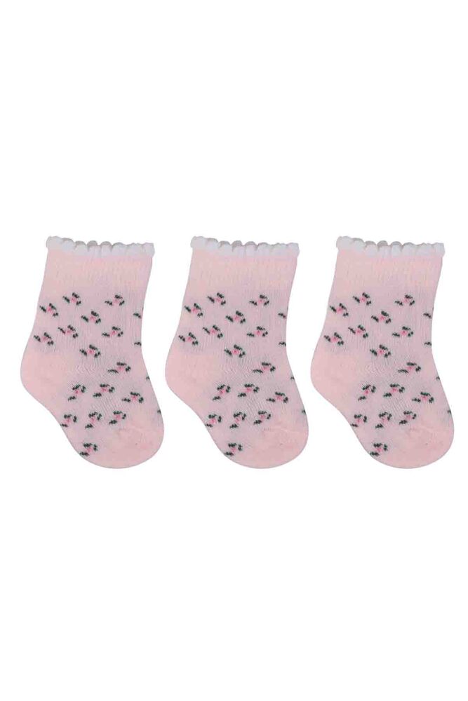 Özmen Çiçek Desenli Soket Çorap 3'lü | Pudra