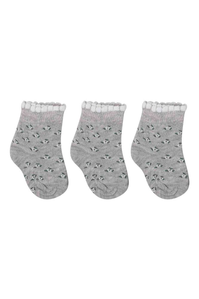 Özmen Çiçek Desenli Soket Çorap 3'lü | Gri