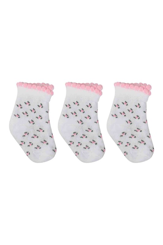 ÖZMEN - Özmen Çiçek Desenli Soket Çorap 3'lü | Beyaz