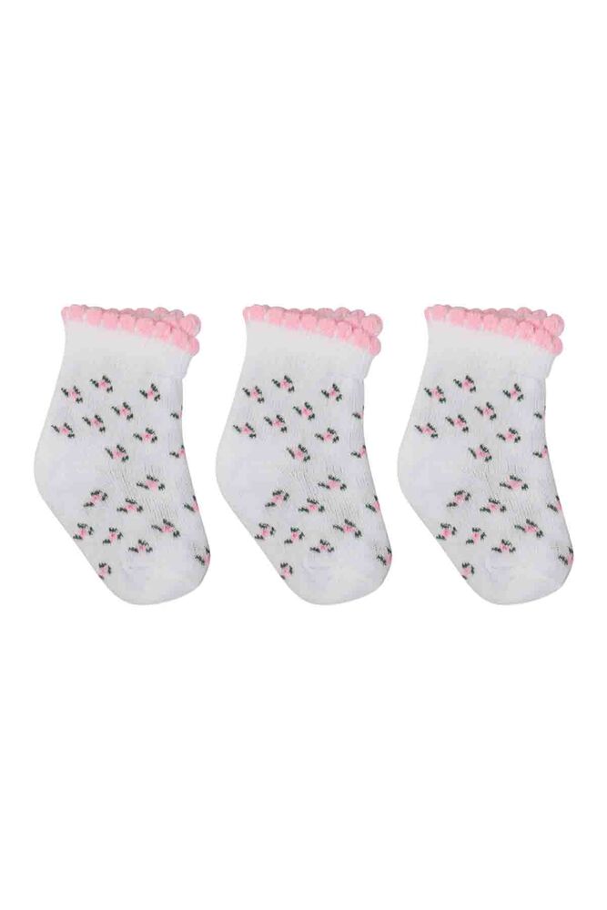Özmen Çiçek Desenli Soket Çorap 3'lü | Beyaz