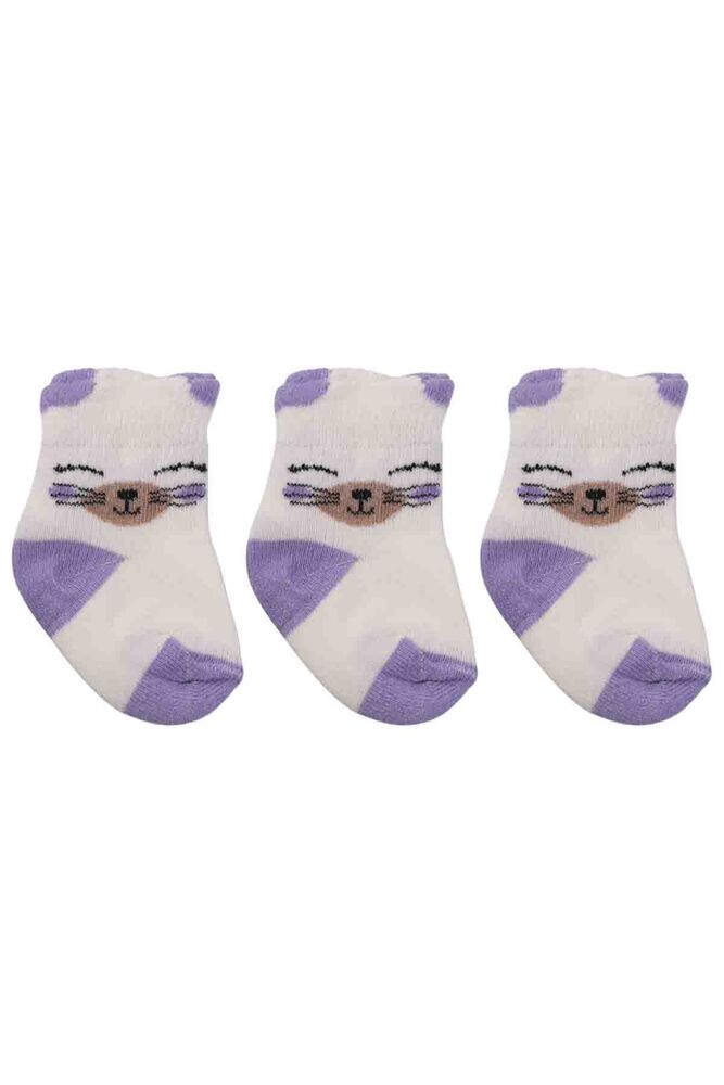 Özmen Kedi Desenli Soket Çorap 3'lü | Lila