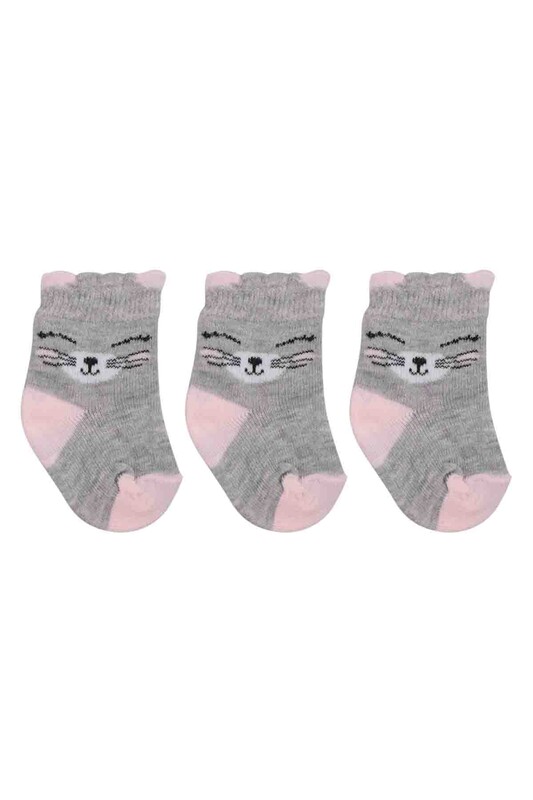ÖZMEN - Özmen Kedi Desenli Soket Çorap 3'lü | Gri
