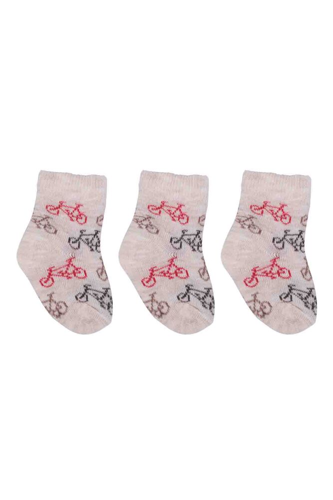 Özmen Bisiklet Desenli Soket Çorap 3'lü | Krem