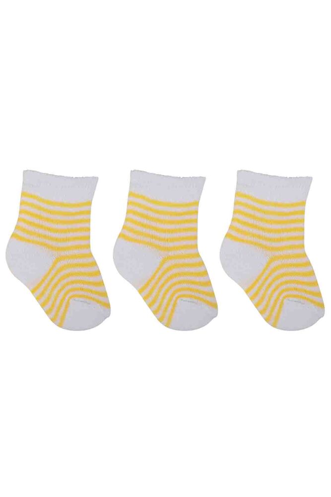 Özmen Çizgi Desenli Soket Çorap 3'lü | Sarı
