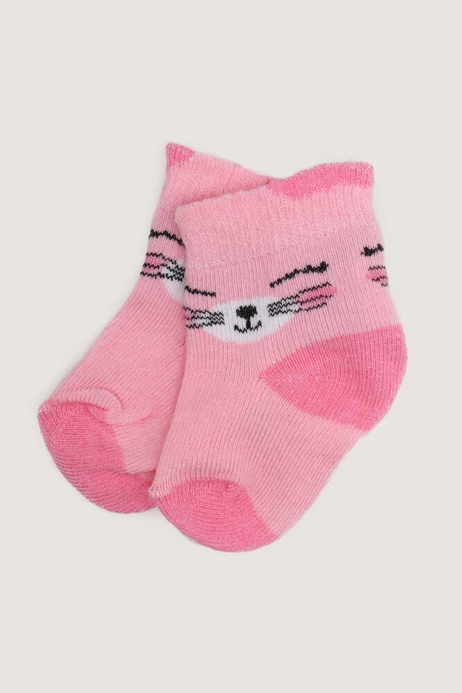 Kedicik Baskılı Kız Bebek Çorap | Pembe