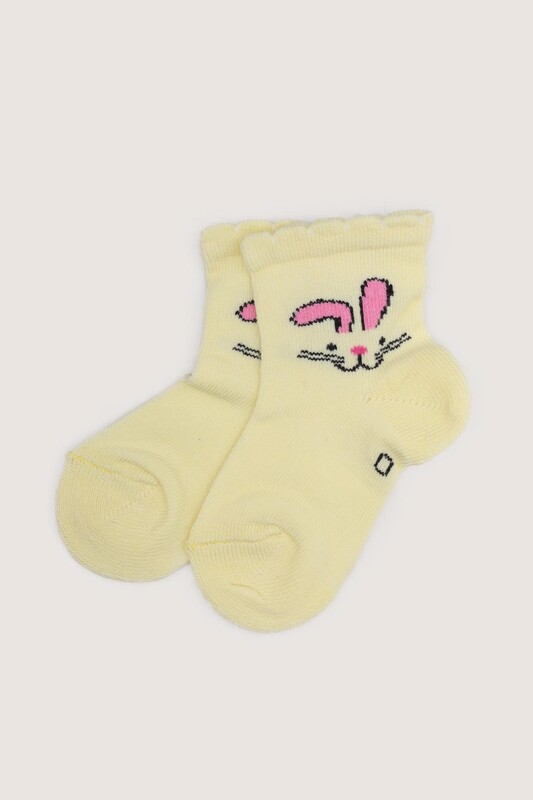 ÖZMEN - Tavşan Baskılı Kız Bebek Çorap | Sarı