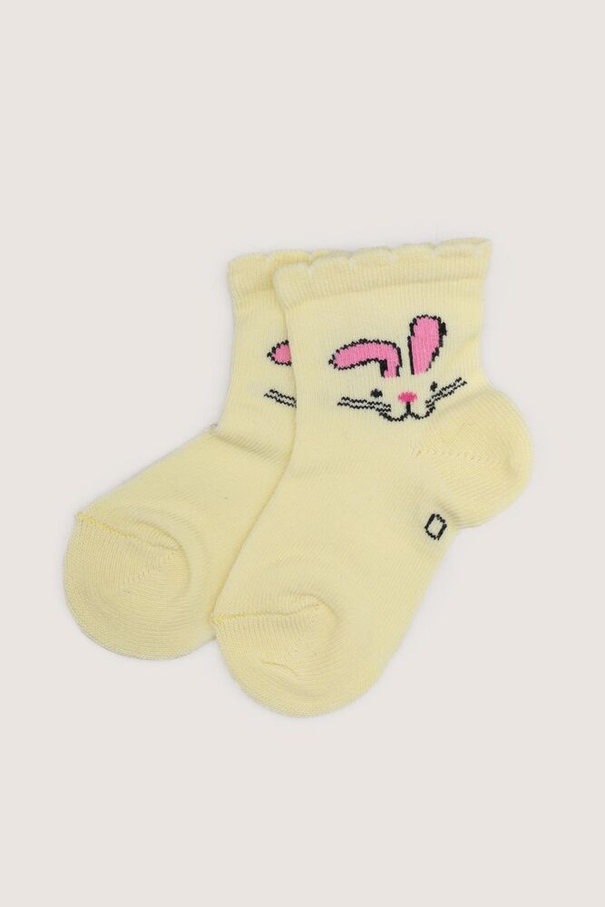 Tavşan Baskılı Kız Bebek Çorap | Sarı