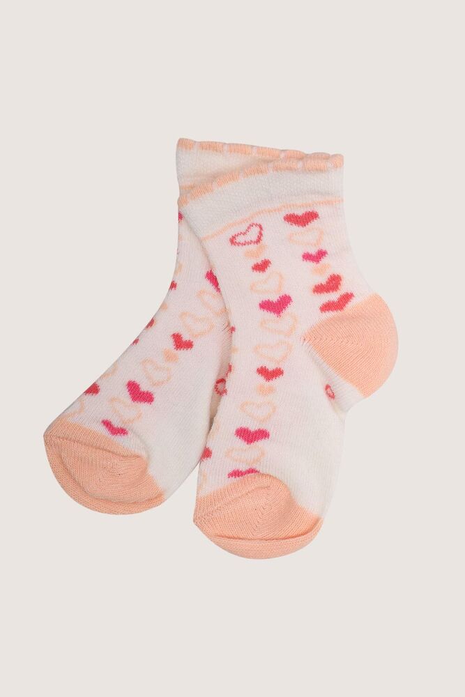 Kalp Baskılı Kız Bebek Çorap | Beyaz