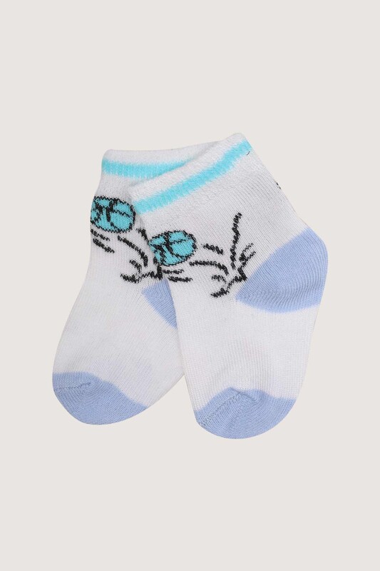 ÖZMEN - Top Baskılı Erkek Bebek Çorap | Beyaz