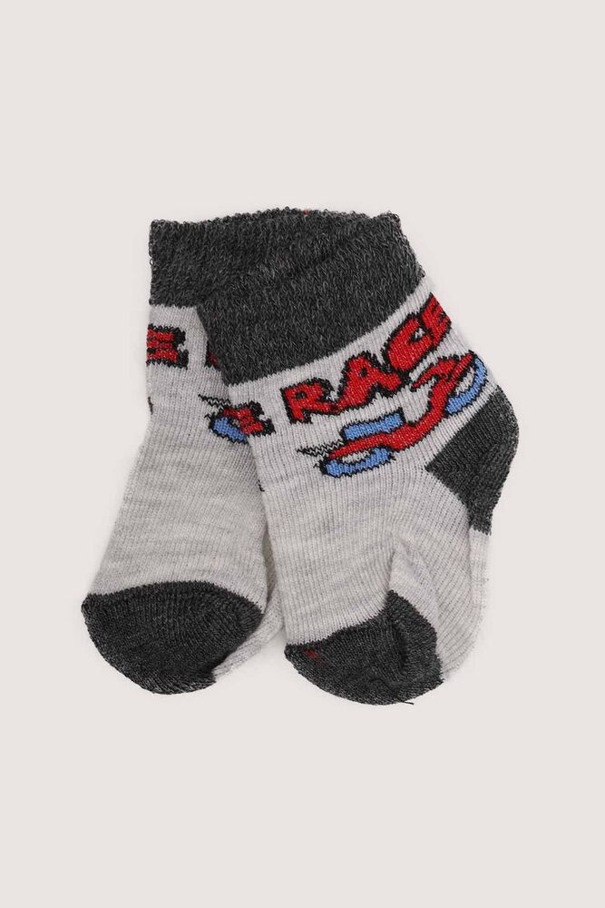 Race Yazılı Erkek Bebek Çorap | Füme