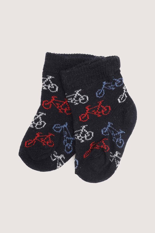 ÖZMEN - Bisiklet Baskılı Erkek Bebek Çorap | Lacivert
