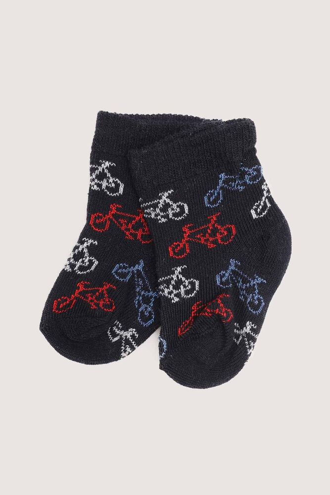 Bisiklet Baskılı Erkek Bebek Çorap | Lacivert