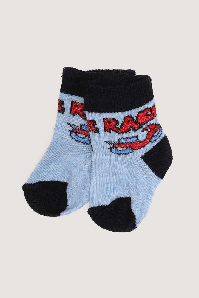 Race Yazılı Erkek Bebek Çorap | Mavi