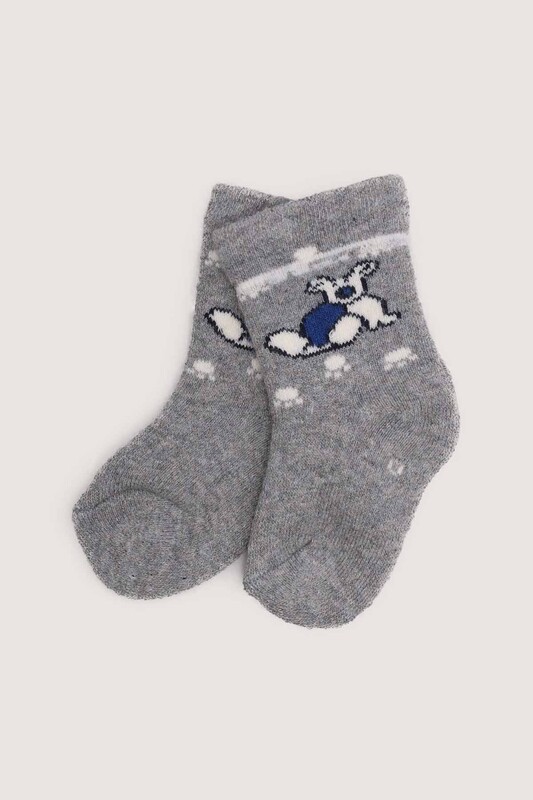 ÖZMEN - Köpek Baskılı Erkek Çocuk Havlu Çorap 0120 | Gri