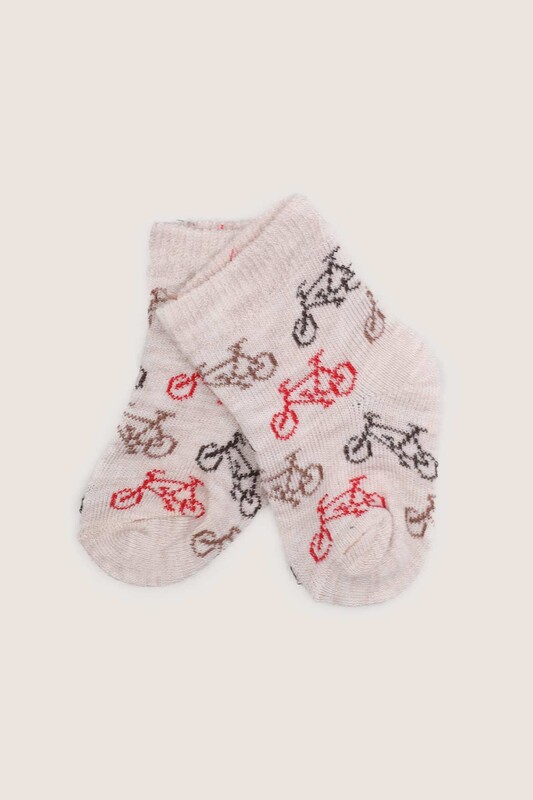 ÖZMEN - Bisiklet Baskılı Erkek Bebek Çorap | Bej