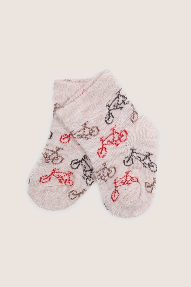 Bisiklet Baskılı Erkek Bebek Çorap | Bej