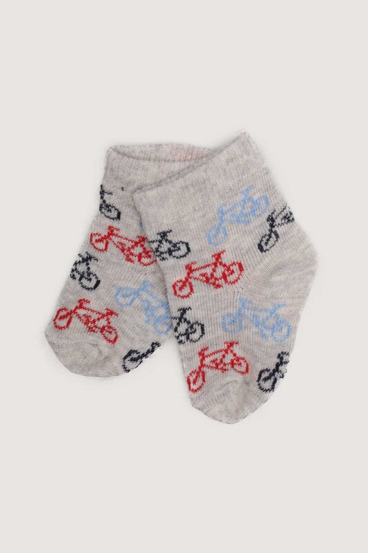 ÖZMEN - Bisiklet Baskılı Erkek Bebek Çorap | Taş