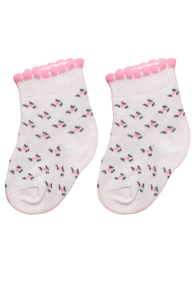 Çiçek Baskılı Kız Bebek Çorap | Beyaz