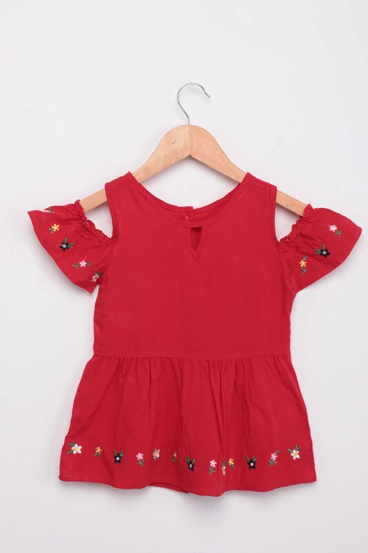 Nakışlı Kız Bebek Elbise | Kırmızı - Thumbnail