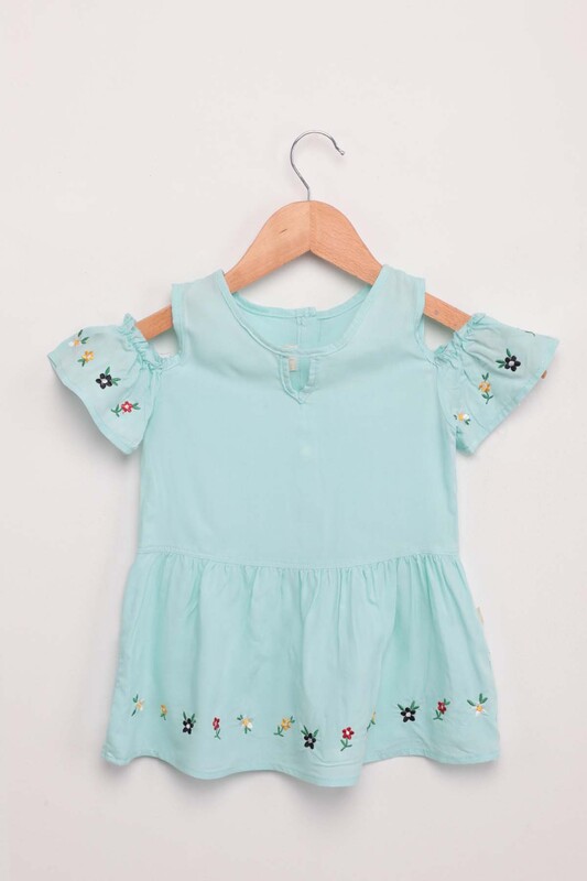 Nakışlı Kız Bebek Elbise | Su Yeşili - Thumbnail