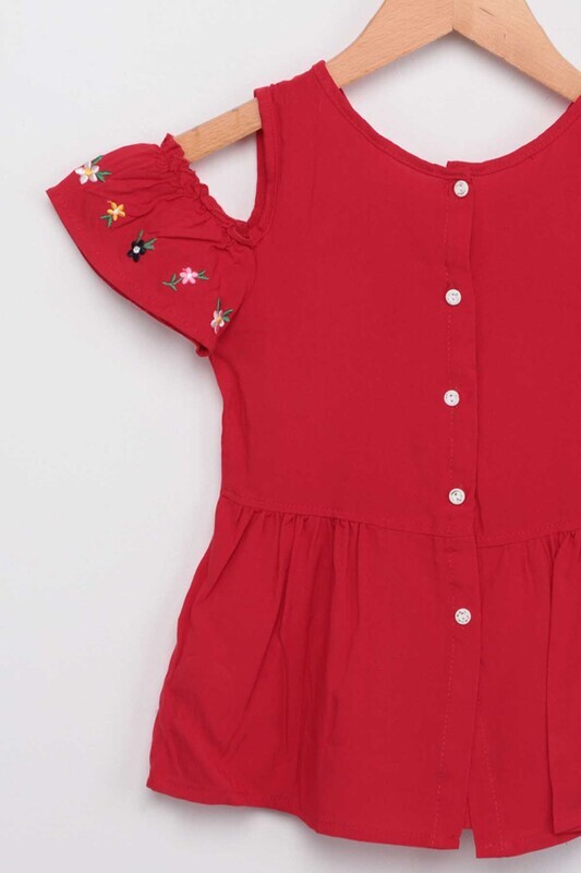 Nakışlı Kız Bebek Elbise | Kırmızı - Thumbnail