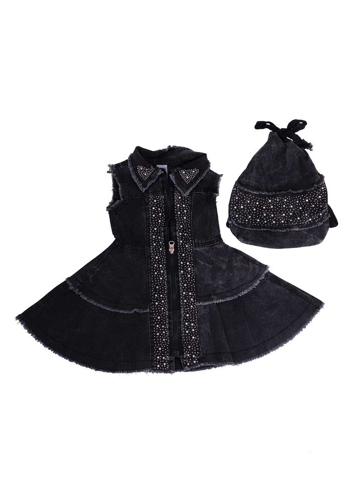 Simisso Çantalı Kot Elbise 416 | Siyah