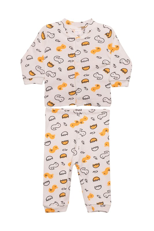 Civciv Baskılı Bebek Pijama Takımı 85 | Ekru - Thumbnail