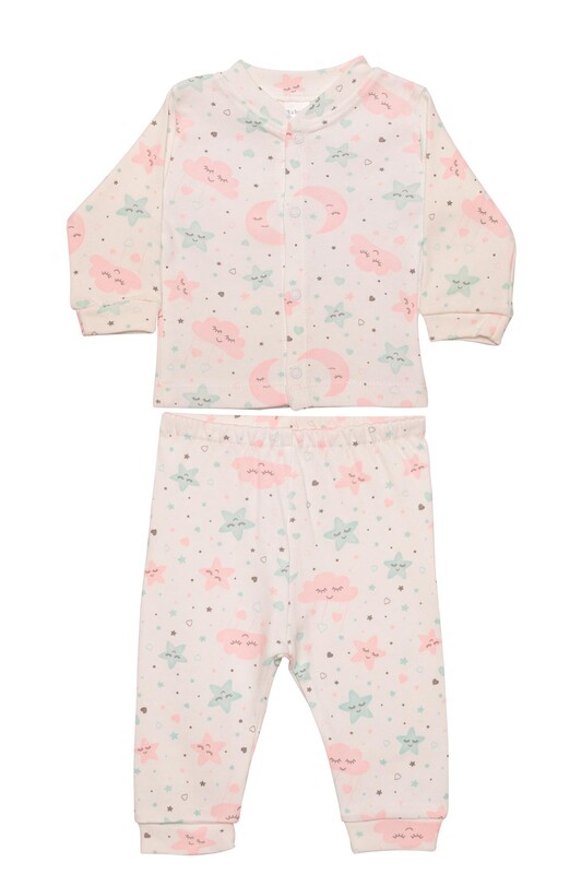 Babysi Bebe - Yıldız Baskılı Bebek Pijama Takımı 85 | Ekru