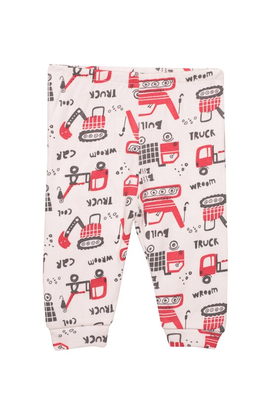 İş Makinesi Baskılı Bebek Pijama Takımı 85 | Kırmızı - Thumbnail