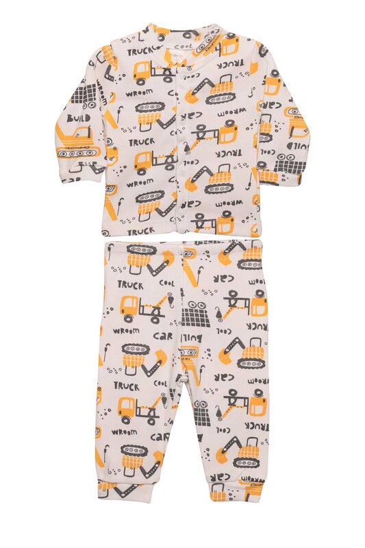 Babysi Bebe - İş Makinesi Baskılı Bebek Pijama Takımı 85 | Beyaz