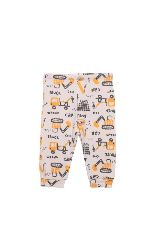 İş Makinesi Baskılı Bebek Pijama Takımı 85 | Beyaz - Thumbnail