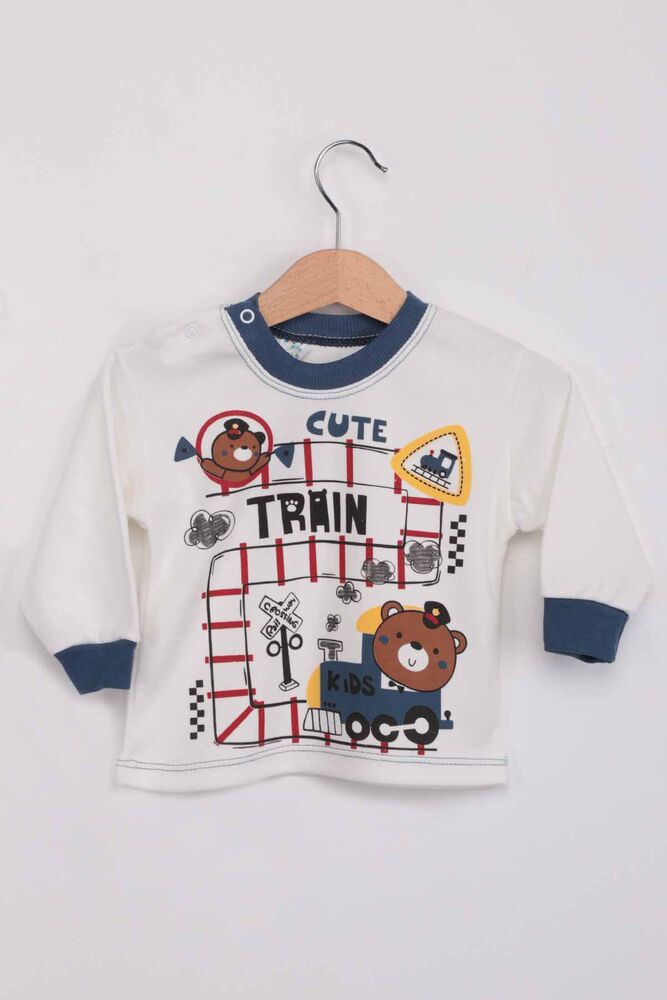 Tren Baskılı Erkek Çocuk Pijama Takımı | Ekru İndigo