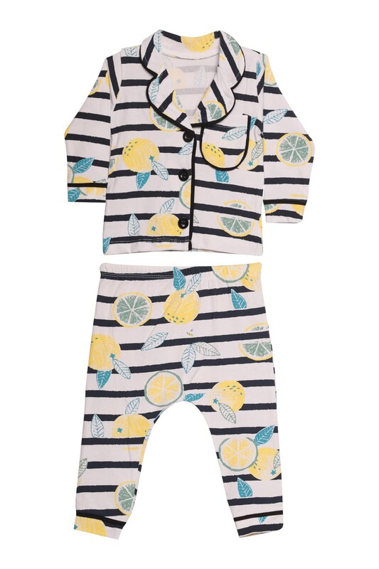 MURAT BABY - Çizgili Meyve Baskılı Bebek Pijama Takımı 1835 | Beyaz