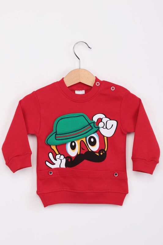 Şapkalı Erkek Çocuk Pijama Takımı | Kırmızı - Thumbnail