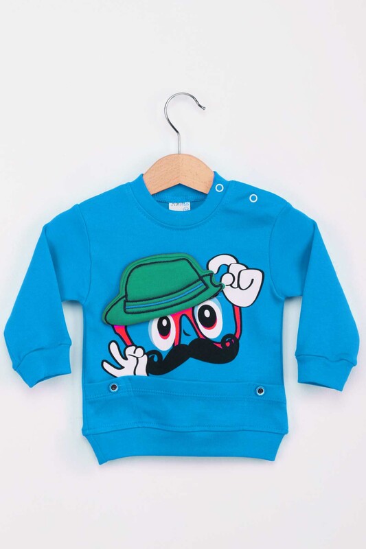 Şapkalı Erkek Çocuk Pijama Takımı | Mavi - Thumbnail
