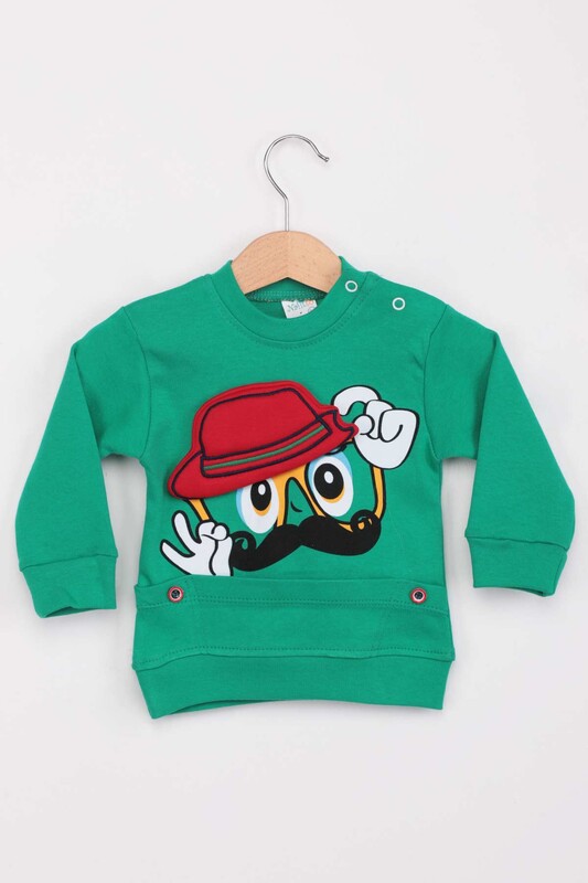 Şapkalı Erkek Çocuk Pijama Takımı | Yeşil - Thumbnail