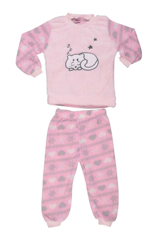 Kedi Baskılı Peluş Bebek Pijama Takımı | Pembe