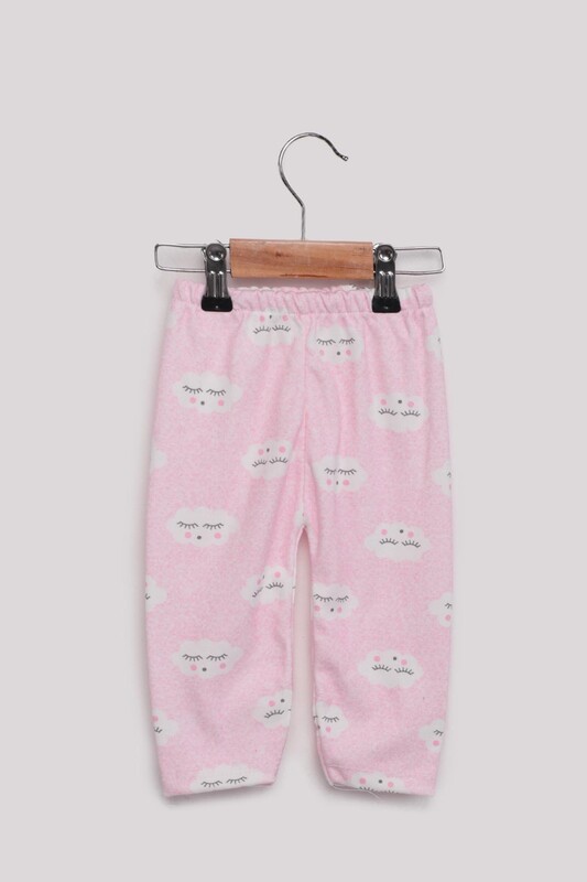 Bulut Desenli Bebek Pijama Takımı | Pembe - Thumbnail