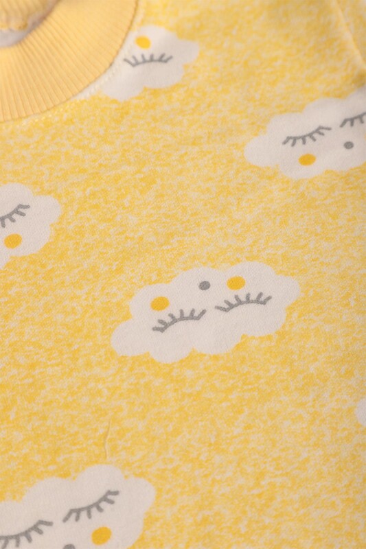 Bulut Desenli Bebek Pijama Takımı | Sarı - Thumbnail