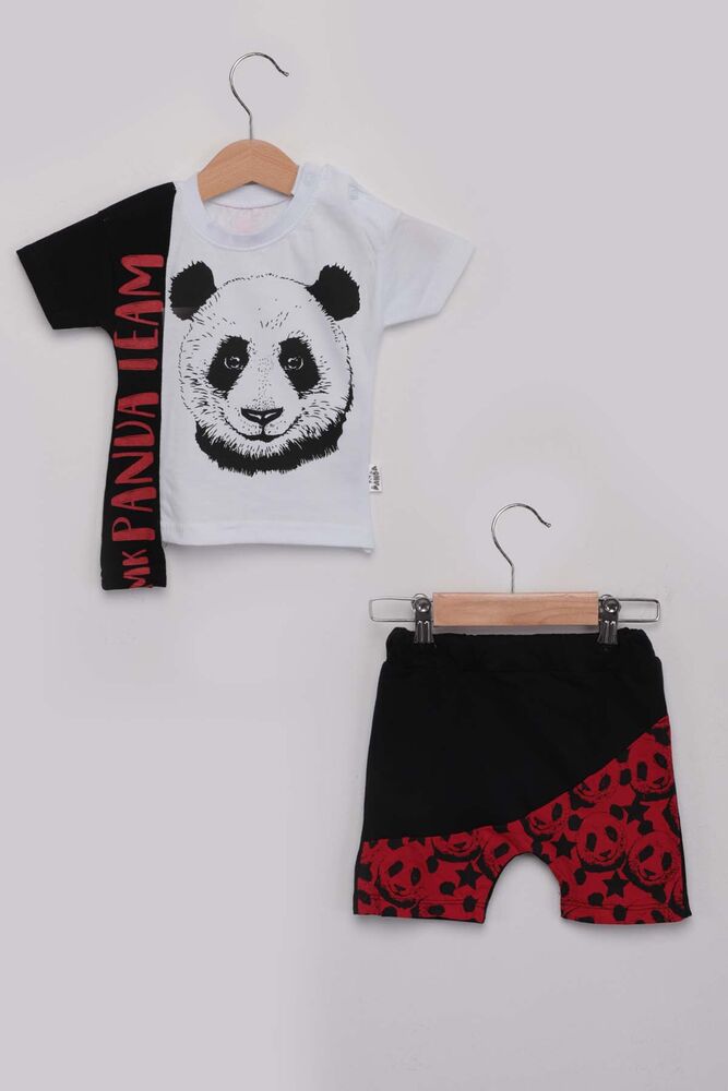 Panda Baskılı Erkek Çocuk Şortlu Takım | Kırmızı