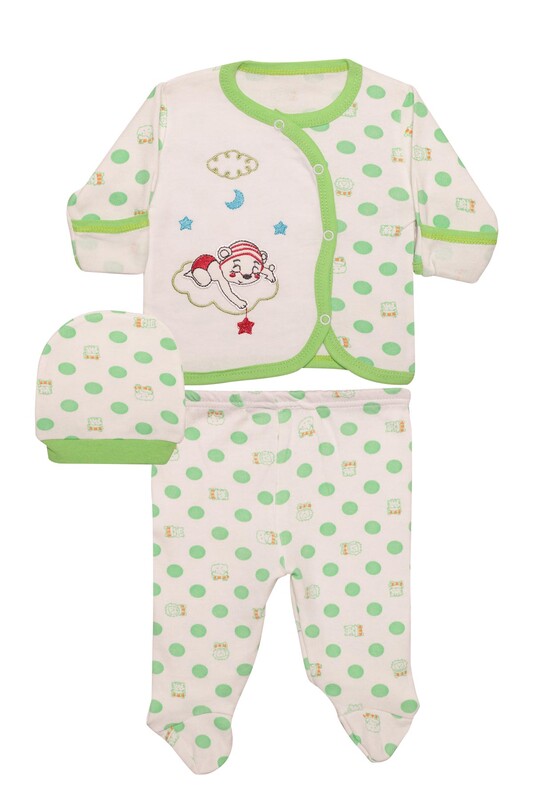 MSA BABY - Nakışlı Kolu Eldivenli Bebek Takım 1208 | Yeşil