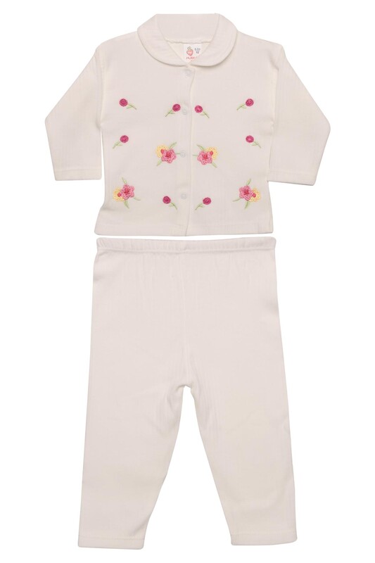 Çiçek Nakışlı Bebek Takım 5010 | Beyaz - Thumbnail
